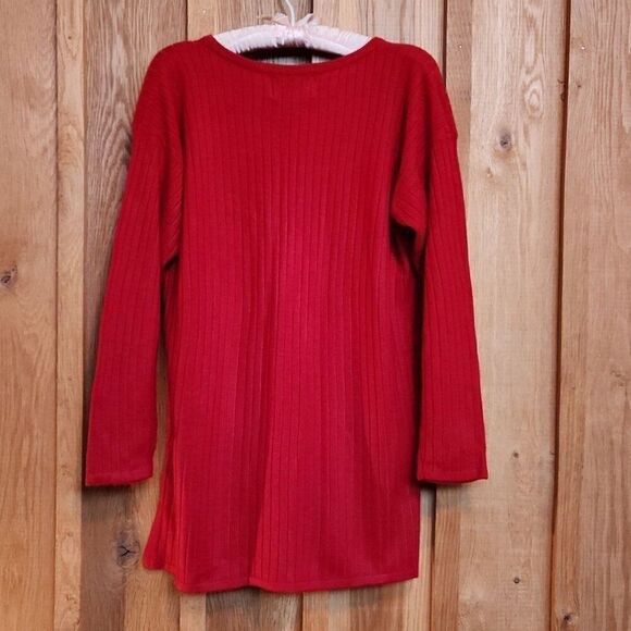 Express Crew Neck Long Sleeve Tunic Oversized Ribbed Sweater, XS, Holiday Red - Picture 2 of 8